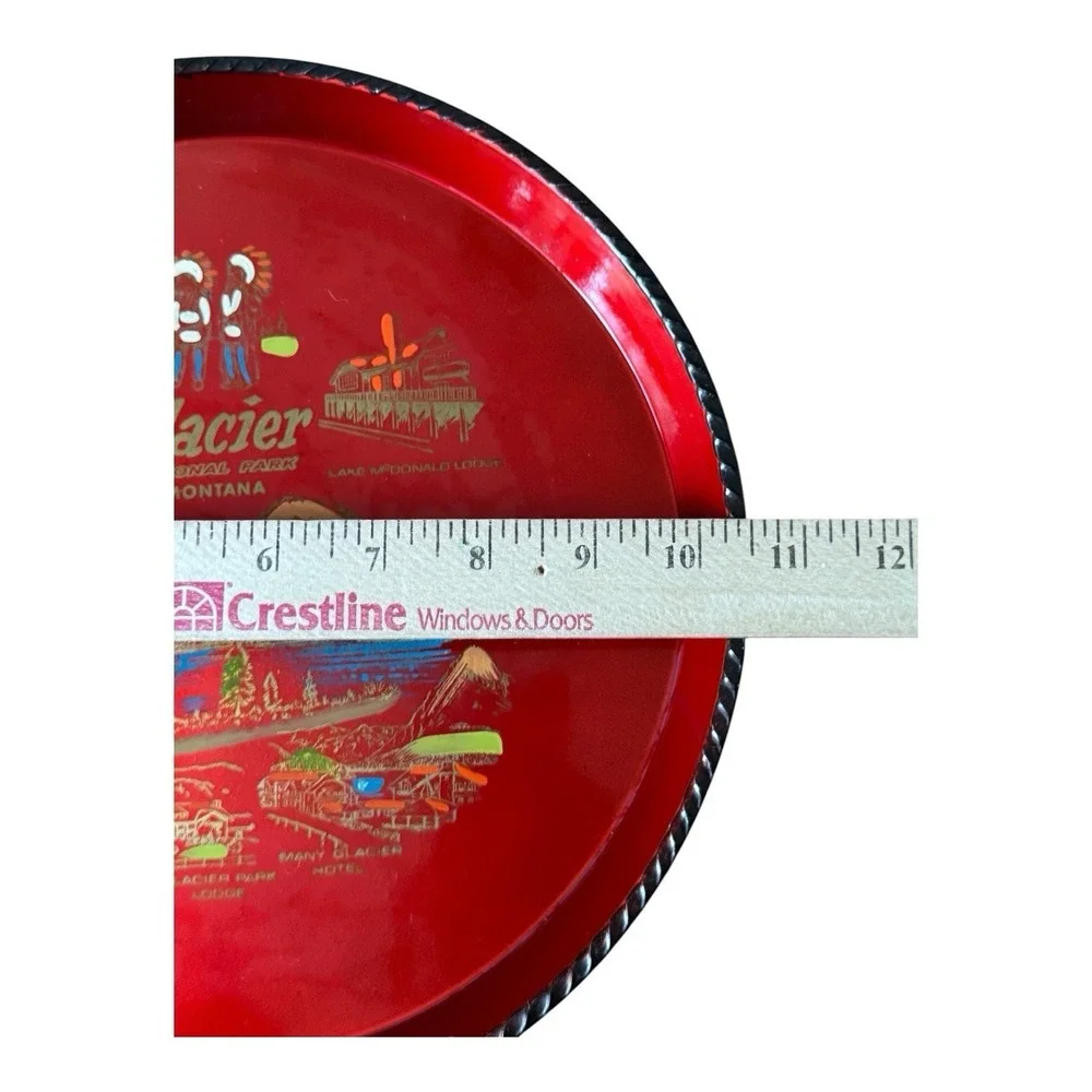 Vintage Glacier National Park Montana Red Metal Souvenir Tray Going to Sun Road
